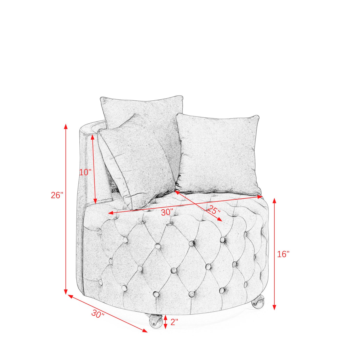 Modern Upholstered Swivel Chair With Button Tufted Design And Movable Wheels