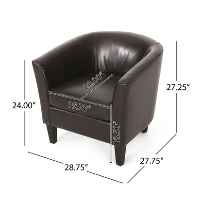 Faux Leather Club Chair With Curved Backrest - Brown