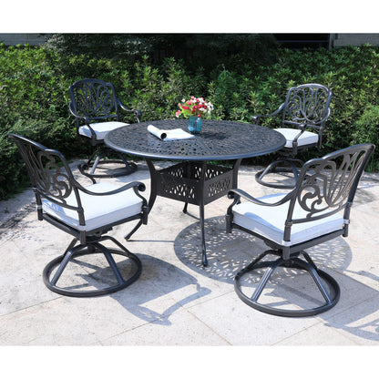 Round 48.03" Long Aluminum Dining Set With Cushions