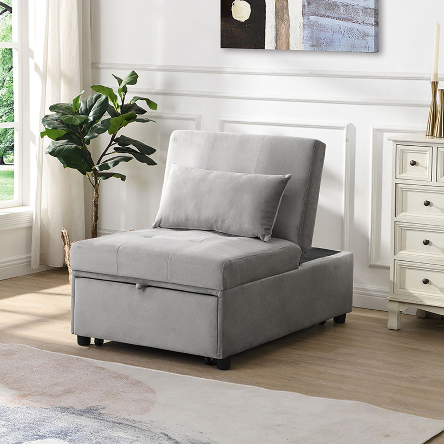 Folding Ottoman Sofa Bed - Gray Fabric
