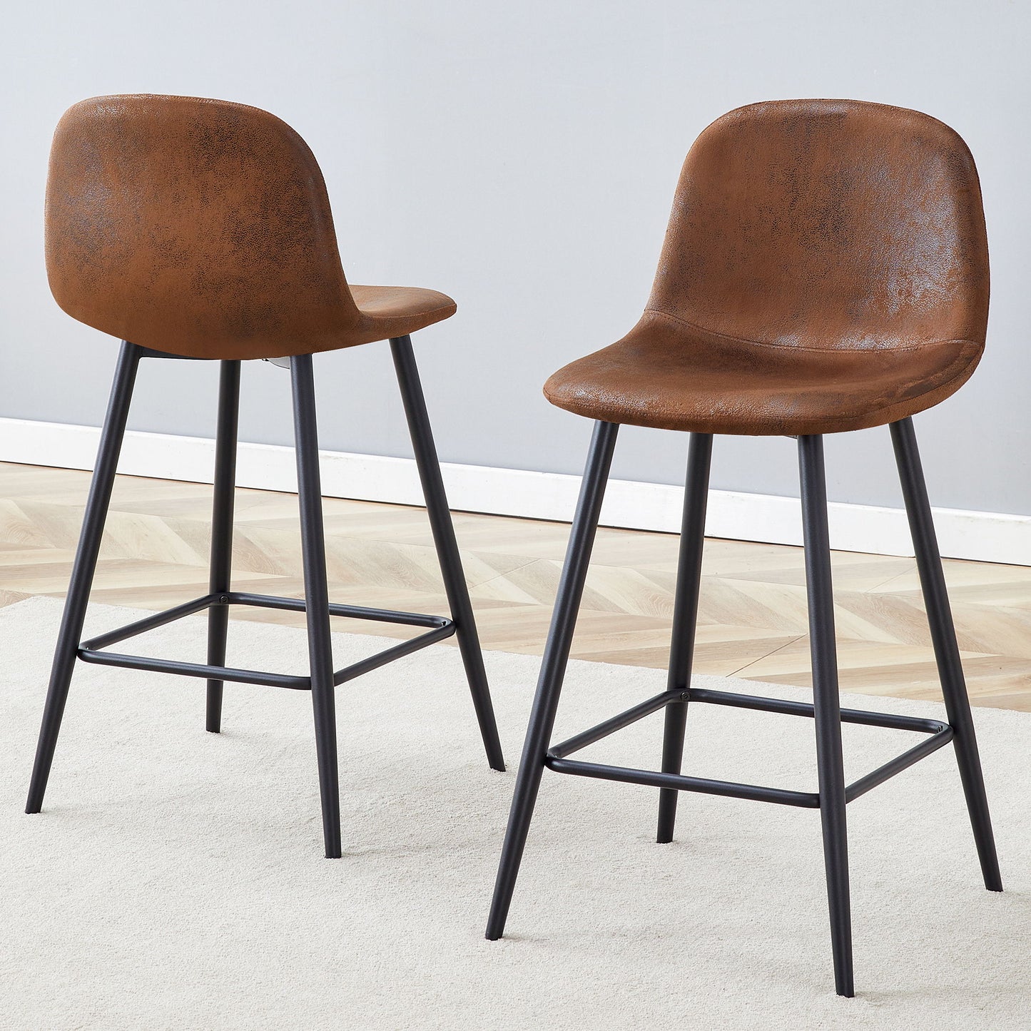 Modern Black Pu Bar Chair Rounded Backrest (Set of 2)
