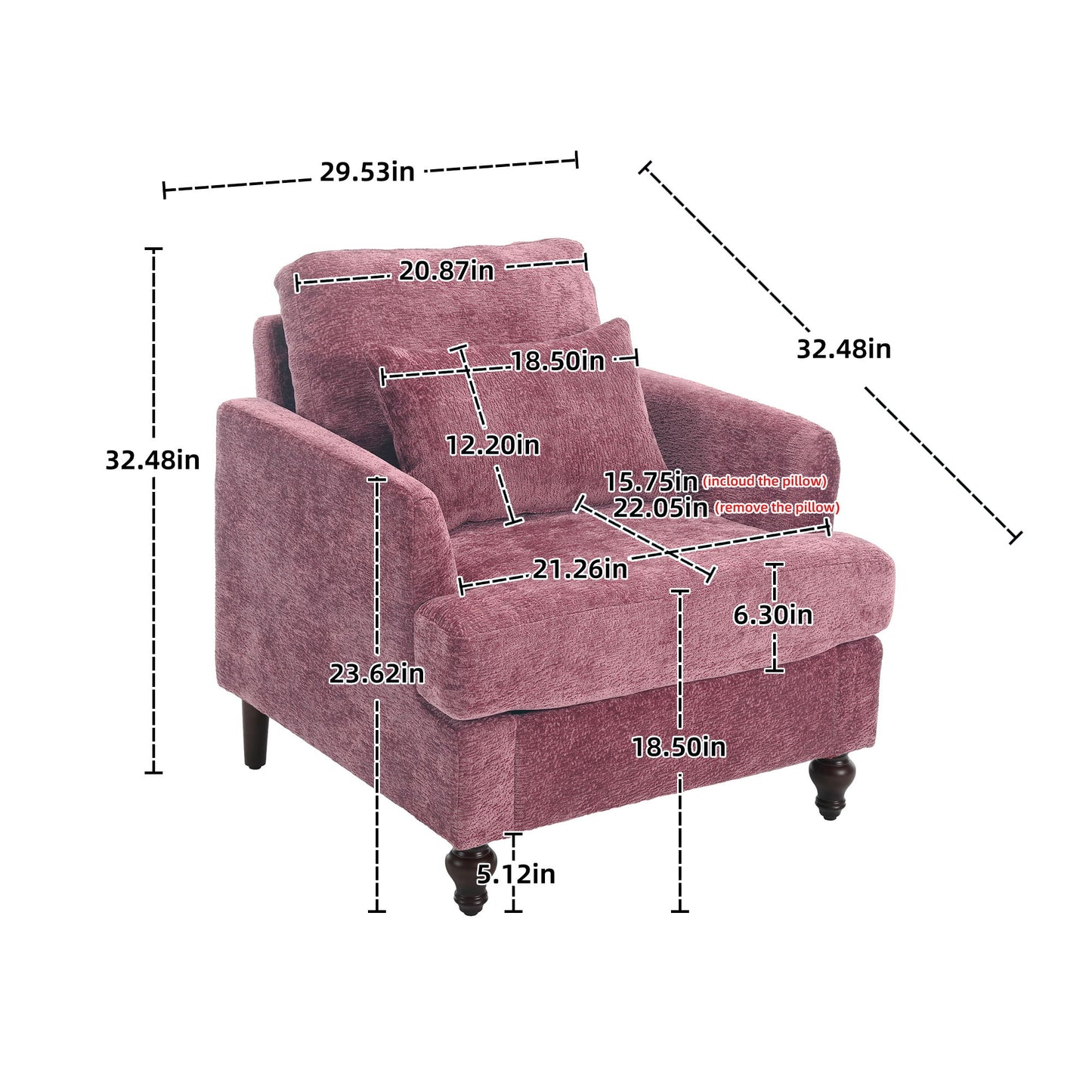 Modern Mid Century Wood Frame Armchair With Tufted Design