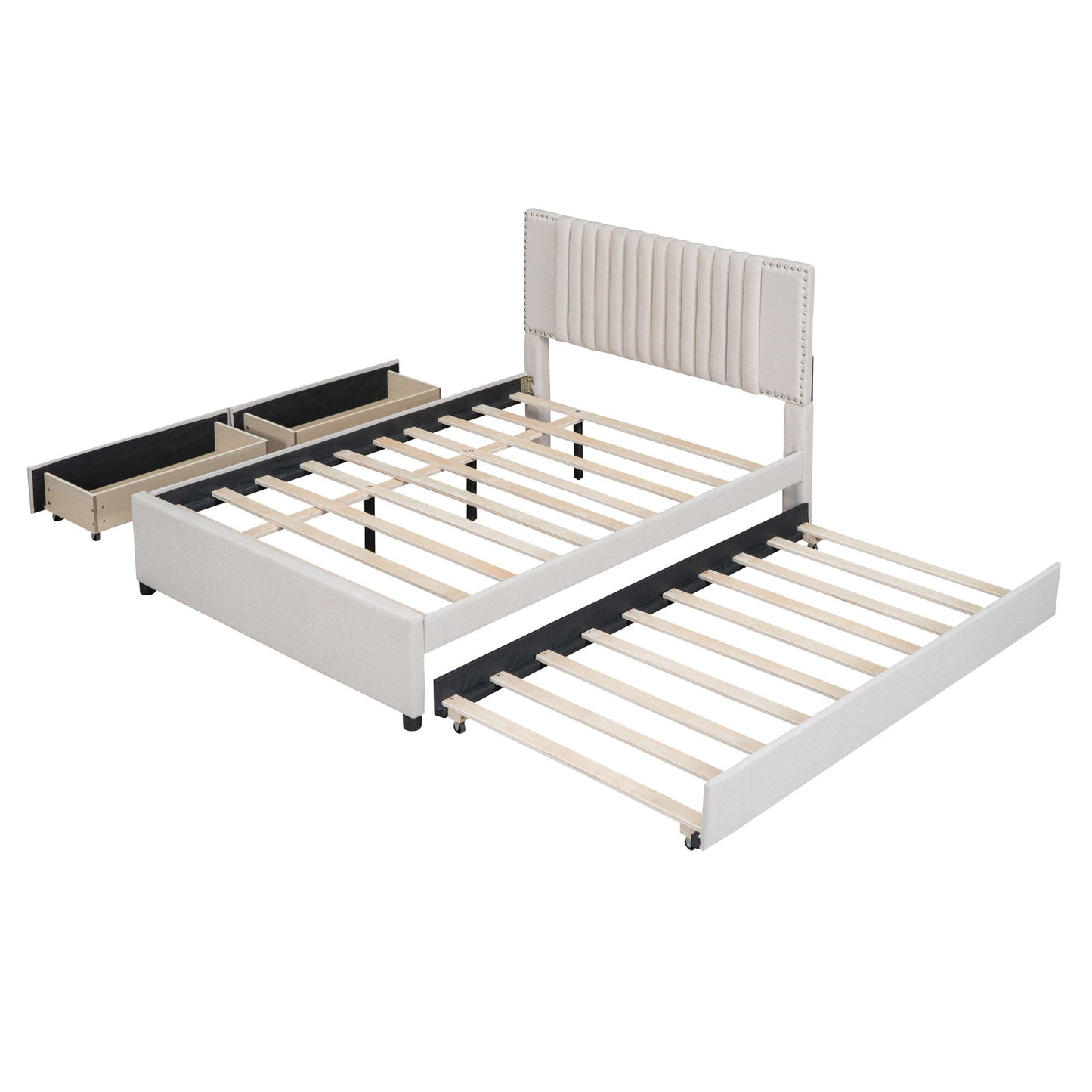Upholstered Platform Bed With Drawers, Classic Headboard Design