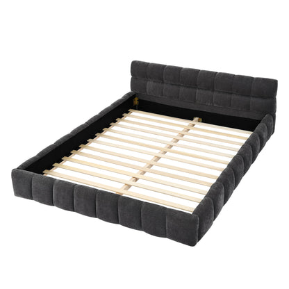 Modern Platform Bed Frame With Thick Chenille Fabric