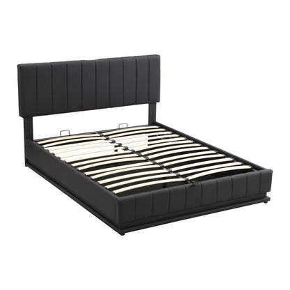 Upholstered Bed With Hydraulic Storage System And LED Light, With Sockets And USB Ports