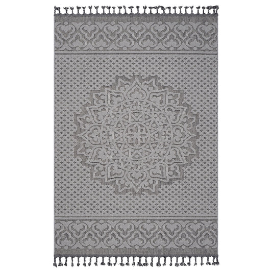 Guros - 4' X 6' Medallion Indoor / Outdoor Area Rug - Gray / White