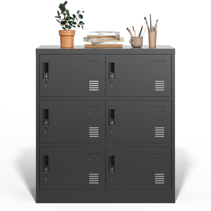 6 Door Employee Storage Locker, Lockers For Office, Gym, School, And Home With Card Slot - Black