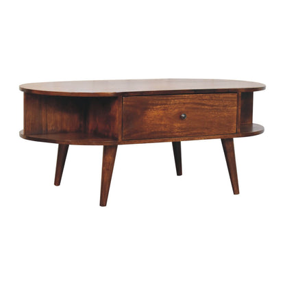 Oval Coffee Table With 1 Drawer - Chestnut