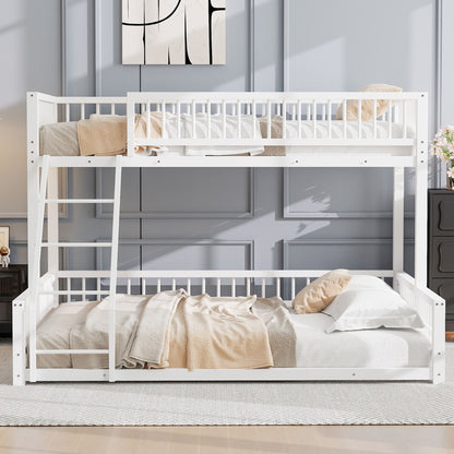 Bunk Bed Frame With Ladder And Safety Guardrails
