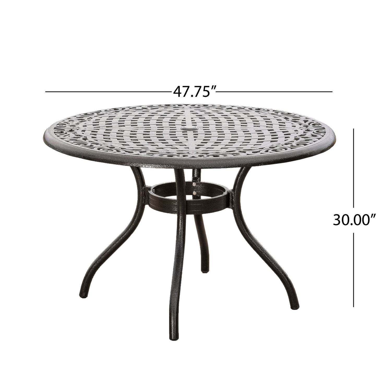 Tranquilius - Outdoor Round Dining Table With Lattice Tabletop, Umbrella Hole And Curved Legs