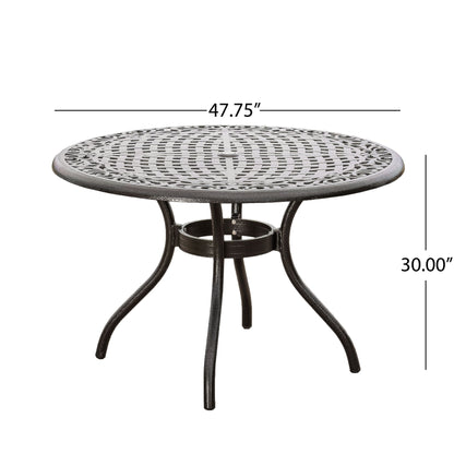 Tranquilius - Outdoor Round Dining Table With Lattice Tabletop, Umbrella Hole And Curved Legs