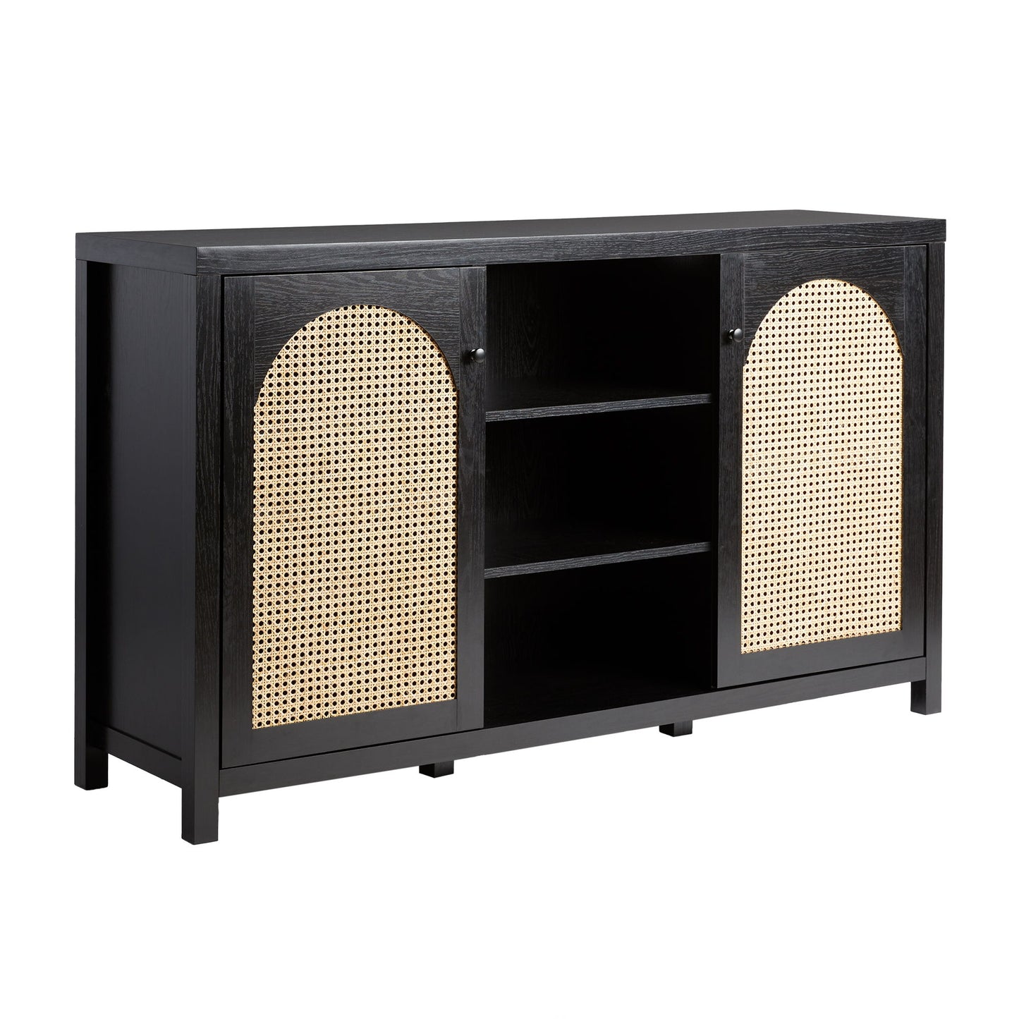 Transitional 2 Door Sideboard With Arched Rattan Panels