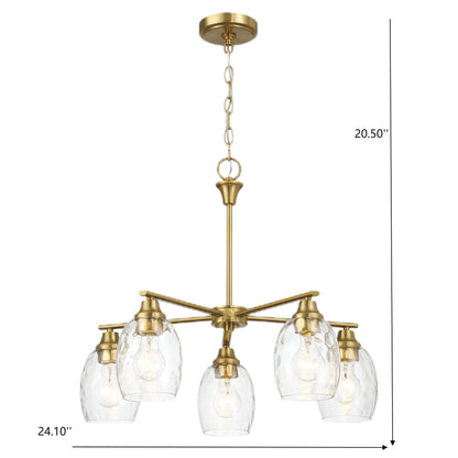 Elegance 5 Lights Linear Arms With Chain Chandelier - Clear / Gold