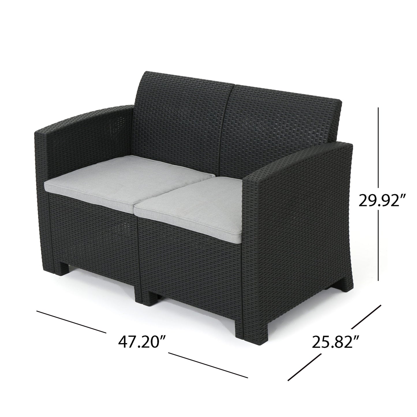 Zephyra - Outdoor 4 Piece Faux Wicker Rattan Chat Set With Water Resistant Cushions - Gray