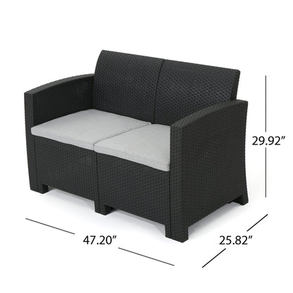 Zephyra - Outdoor 4 Piece Faux Wicker Rattan Chat Set With Water Resistant Cushions - Gray