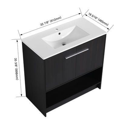 Modern Bathroom Vanity With Ceramic Sink, Freestanding Cabinet, Soft Closing Doors