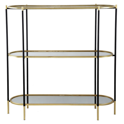 3 Tier Metal Console Table, Mirrored Shelf - Golden Black