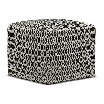 Kiana - Square Woven Outdoor / Indoor Pouf - Black / White