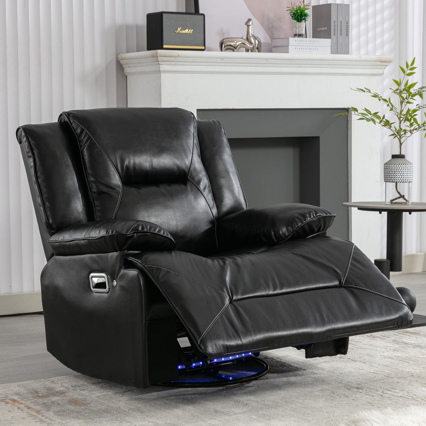 360° Swivel And Rocking Home Theater Recliner Manual Recliner Chair With A LED Light Strip For Living Room