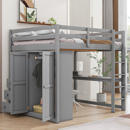 Loft Bed With Built In Wardrobe, Shelves And Drawers