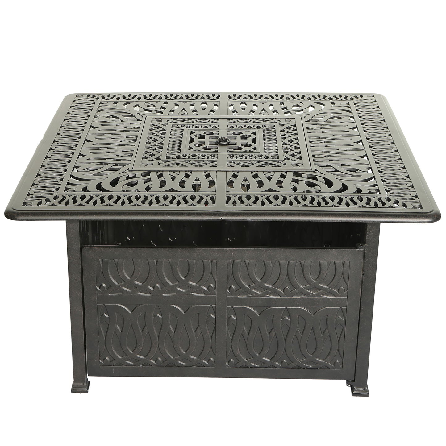 Elegant Cast Aluminum Square Fire Table With Fire Glass And Cover - Antique Bronze