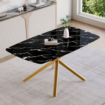 Luxurious Marble Patterned Dining Table With Metal Fork Legs