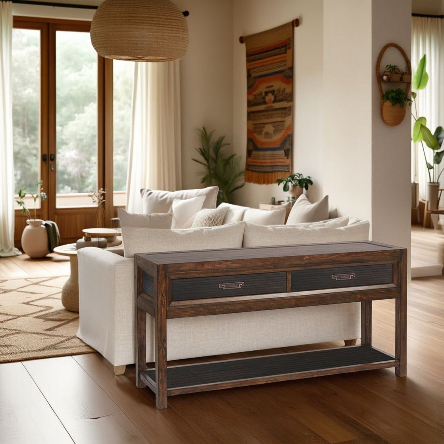 Branson - 2 Drawer Sofa Table, Two Tone - Brown