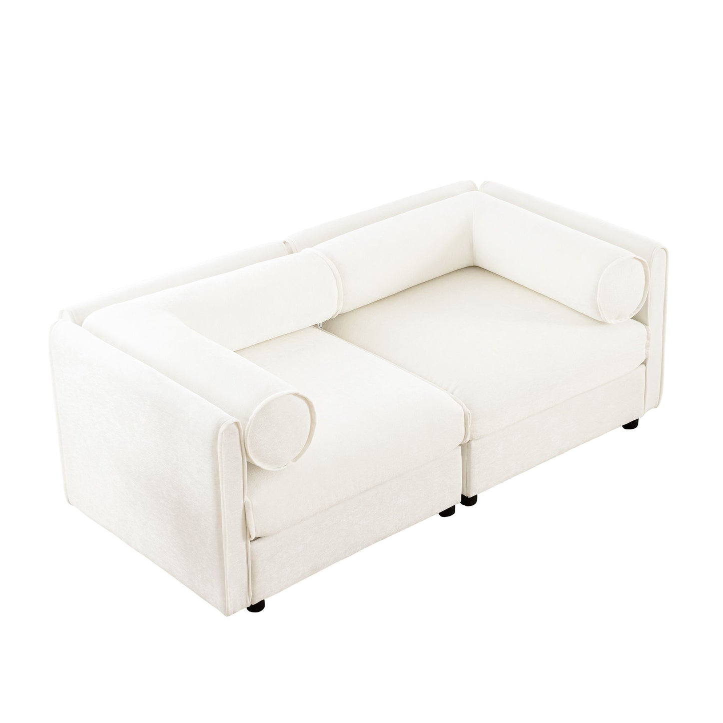 Stylish Chenille Sofa With Storage Seat And Cylindrical Backrest