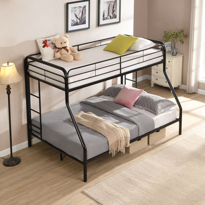 Modern Twin Over Full Metal Bunk Bed With Trundle And Dual Side Ladder And Metal Design - Black / Brown