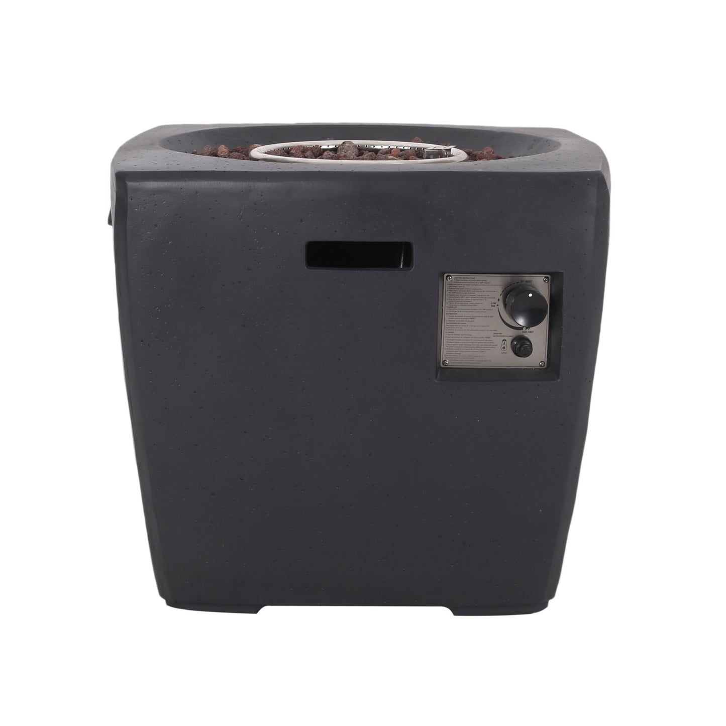 Outdoor Lightweight Concrete Square Fire Pit 40, 000 Btu With Built In Tank Storage - Dark Gray