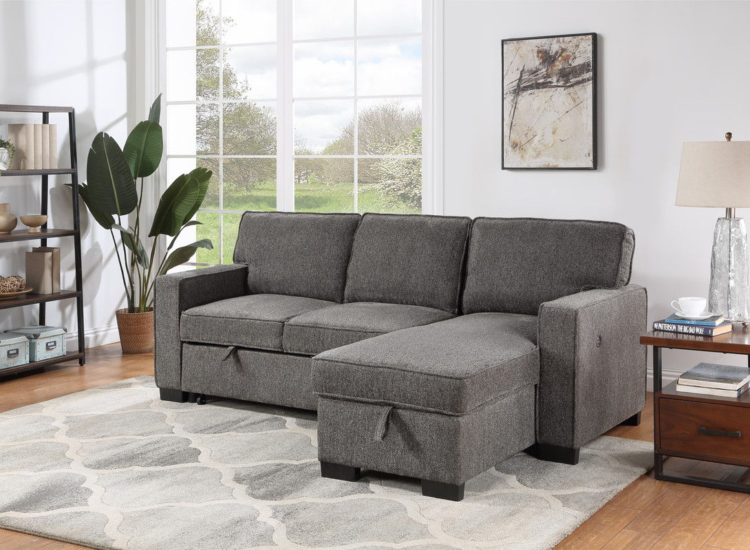 Estelle - Fabric Reversible Sleeper Sectional With Storage Chaise Drop-Down Table 2 Cup Holders And 2 USB Ports