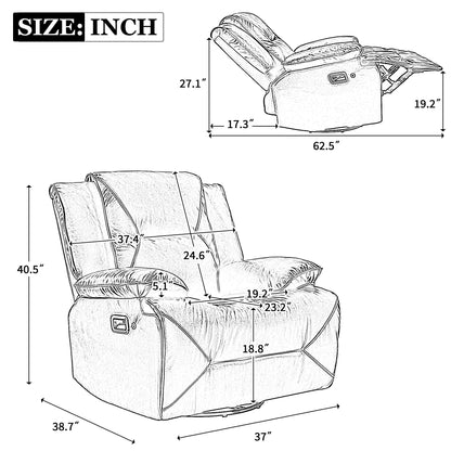 360° Swivel And Rocking Home Theater Recliner Manual Recliner Chair With A LED Light Strip For Living Room
