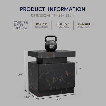 Nightstand LED, Bedside Table Cabinet With 2 Drawers For Bedroom