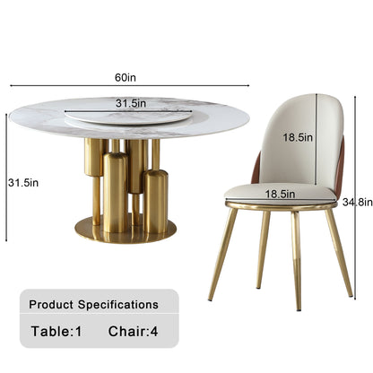 Round Stone Burning Table, Modern Marble Dining Table With Chairs
