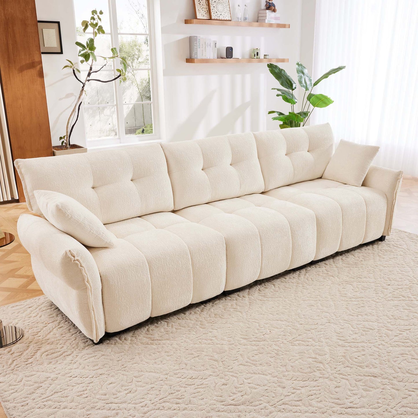 Modern Sofa & Pillows, Textured Cover, High Rebound Cushions