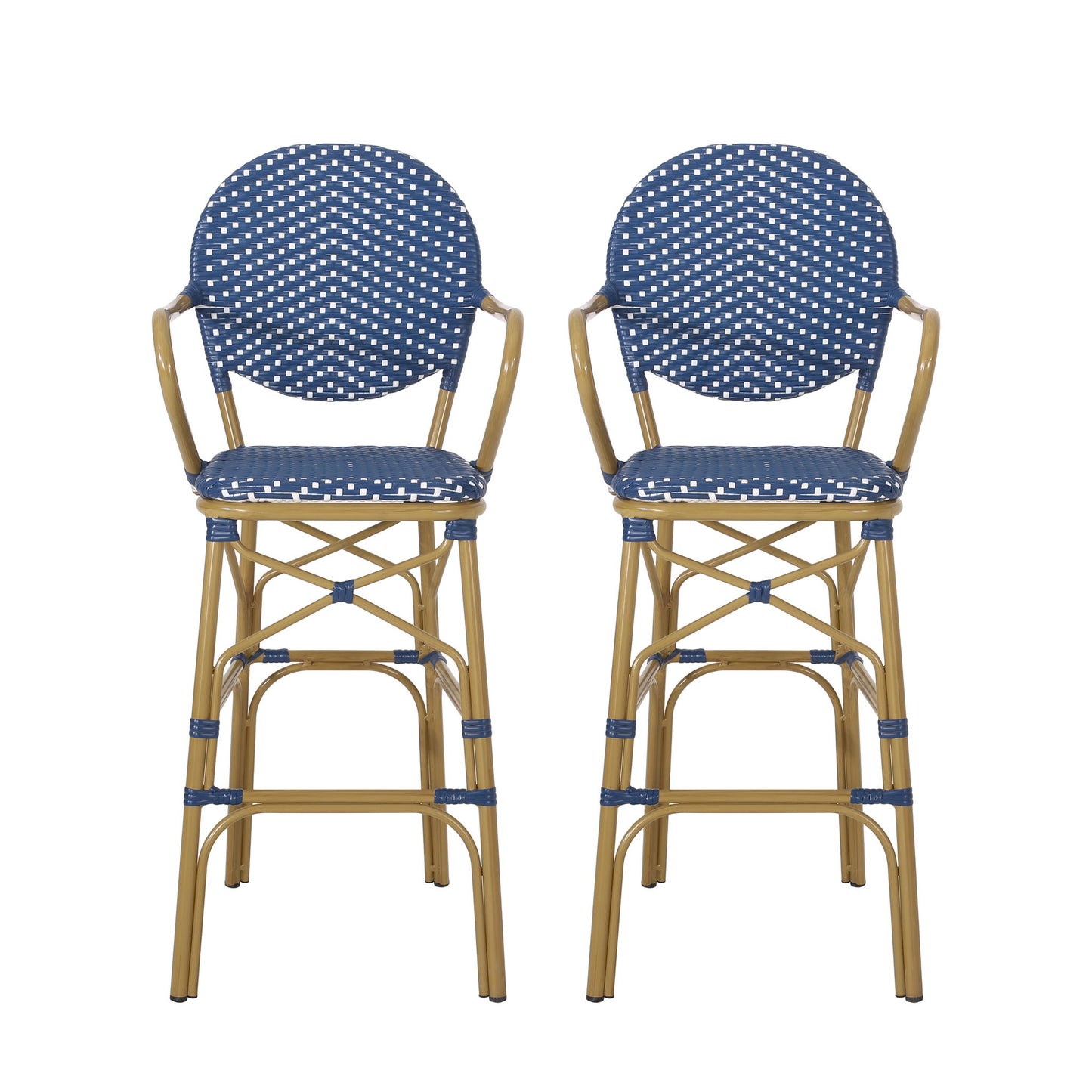 Outdoor Wicker And Aluminum French Barstools (Set of 2)
