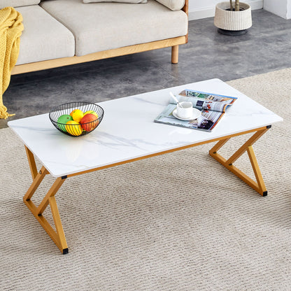 Modern Rock Slab Coffee Table With Metal Legs