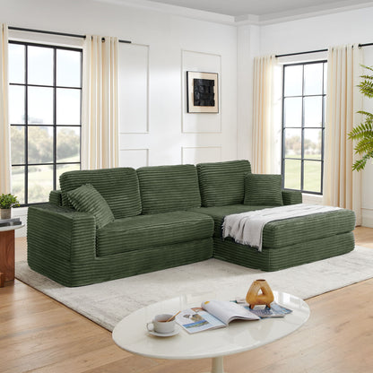 Modern Minimalist L Shape Modular Sectional Sofa, Corduroy Couch