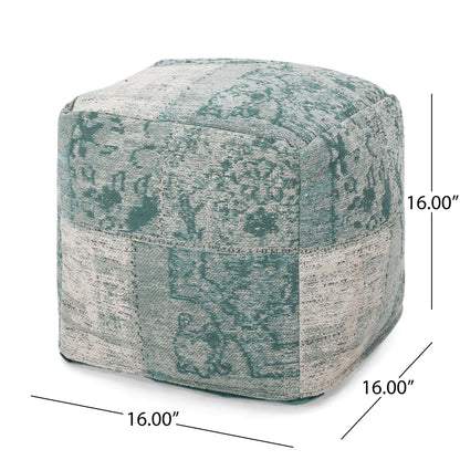 Ocean - Square Pouf Ottoman And Floor Cushion - Teal / Beige
