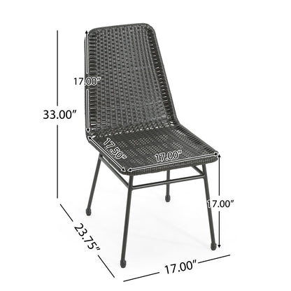 Aluminum And Rattan Chat Set, Outdoor Patio Set Includes Rattan Dining Chair Set Of 2 And C Shaped Side Table - Dark Brown