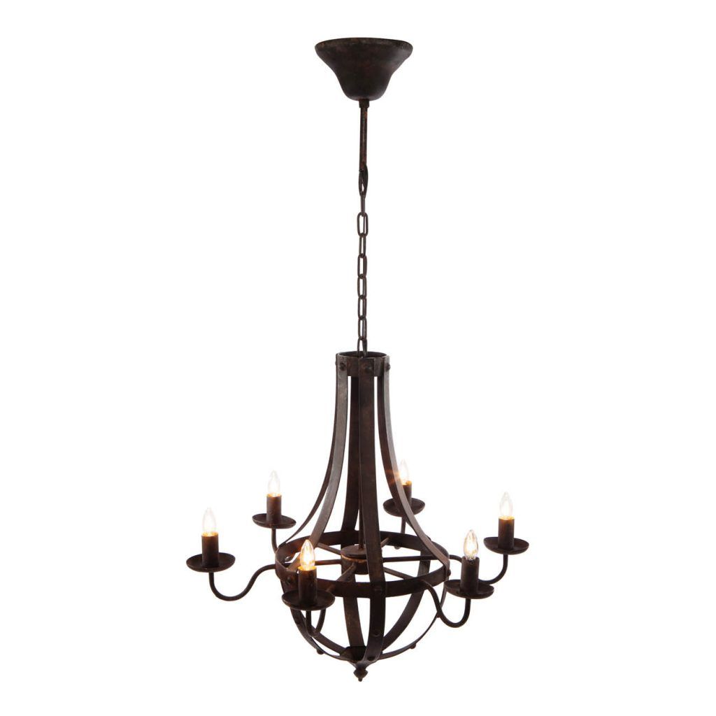 6 Light Metal Chandelier, Hanging Light Fixture With Adjustable Chain For Kitchen, Bulb Not Included - Black