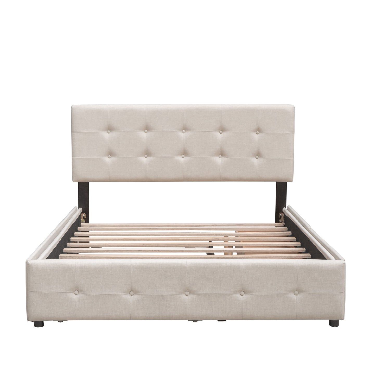 Upholstered Platform Bed With Classic Headboard And Drawers, No Box Spring Needed