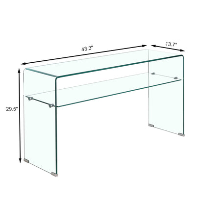 Modern Glass Console Table With Rounded Edges For Versatile Use Tempered Glass - Clear