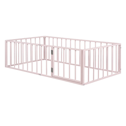 Metal Floor Bed Frame With Fence And Door