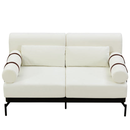 Modern Loveseat Sofa 2 Seater With USB Ports, Cylindrical Armrests