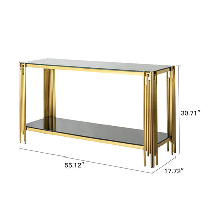 Modern Glass Top Mirror Stainless Steel Console Table For Living Room, Tempered Glass - Black / Gold