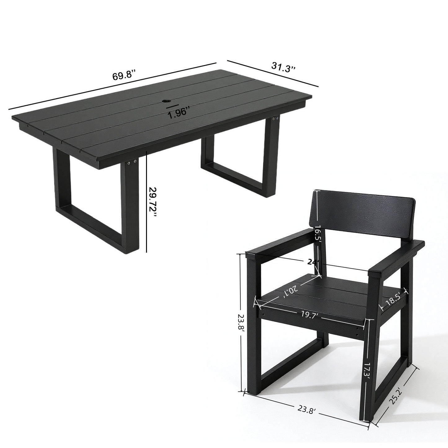 5 Piece Outdoor Dining Set For 4, Patio Table With Umbrella Hole And 4 Armrest Chairs For Backyard - Black