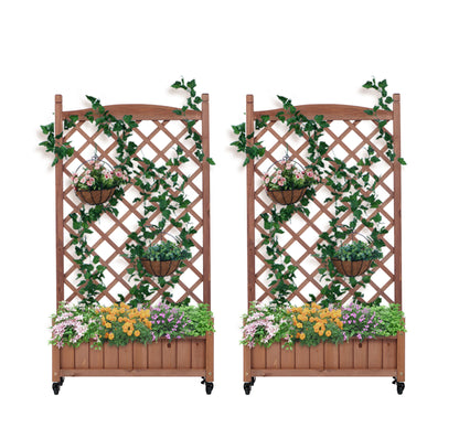 Raised Garden Bed With Trellis 2 Pack, Outdoor Planter Box & Plant Stand With Climbing Racks - Brown