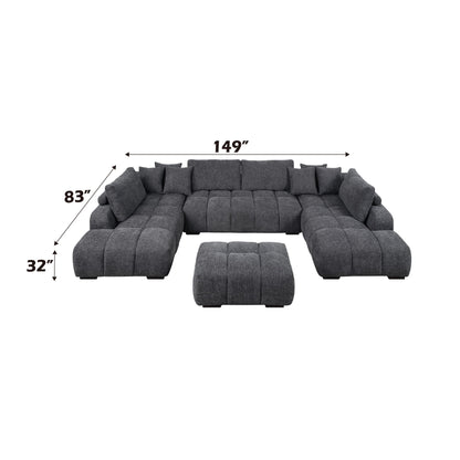 Chosen - Sectional Sofa With Toss Pillows With 2 Chaises With Ottoman - Gray
