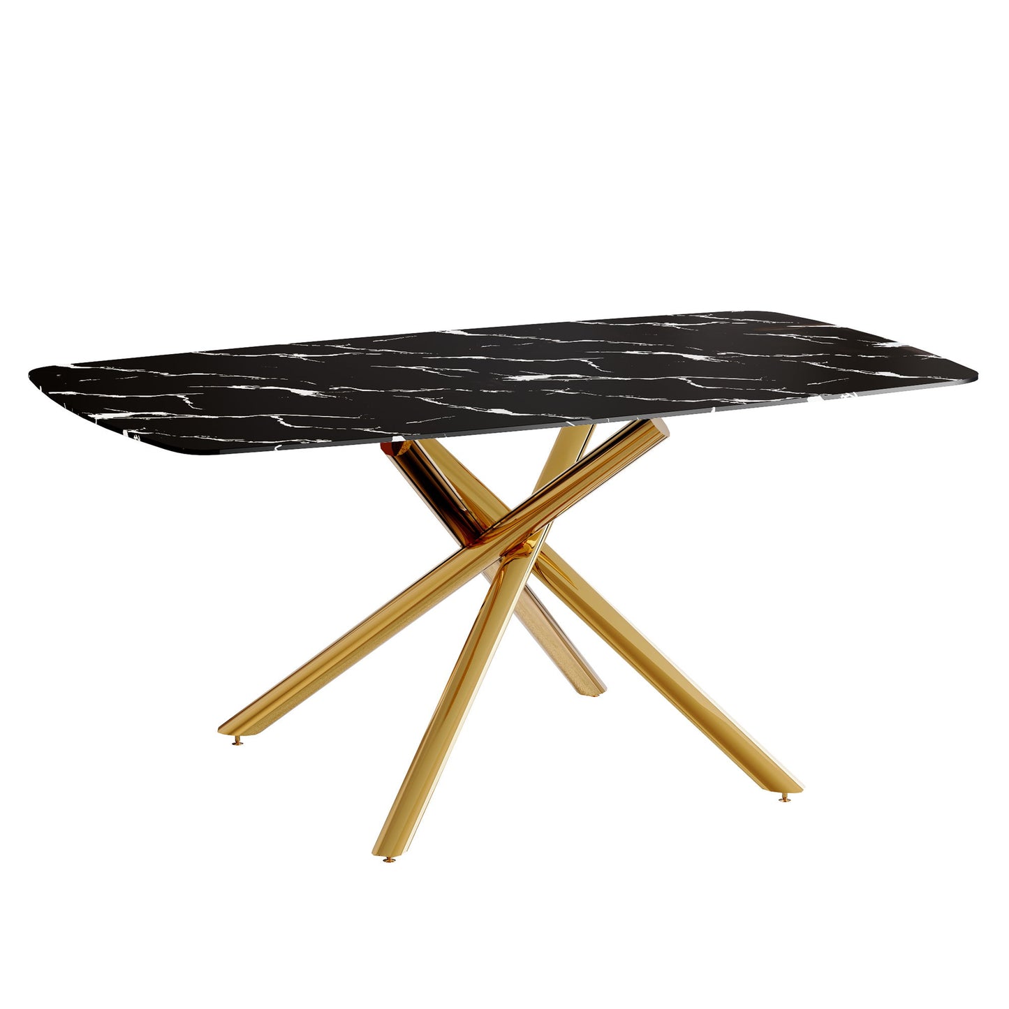 Luxurious Marble Patterned Dining Table With Metal Fork Legs